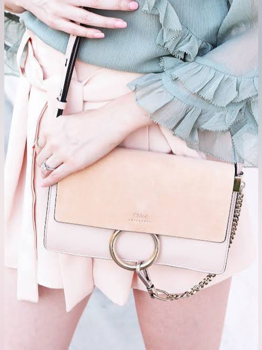 Chloe Faye Small Shoulder Bag Pink Rose Blush Suede Top Flap Calfskin Crossbody